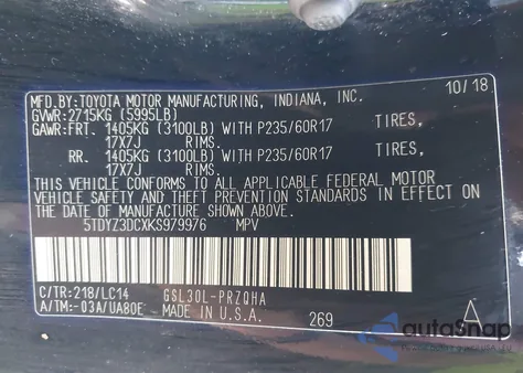 2019 Toyota Sienna Xle 8 Passenger z USA, uszkodzony, nr VIN 5TDYZ3DCXKS979976